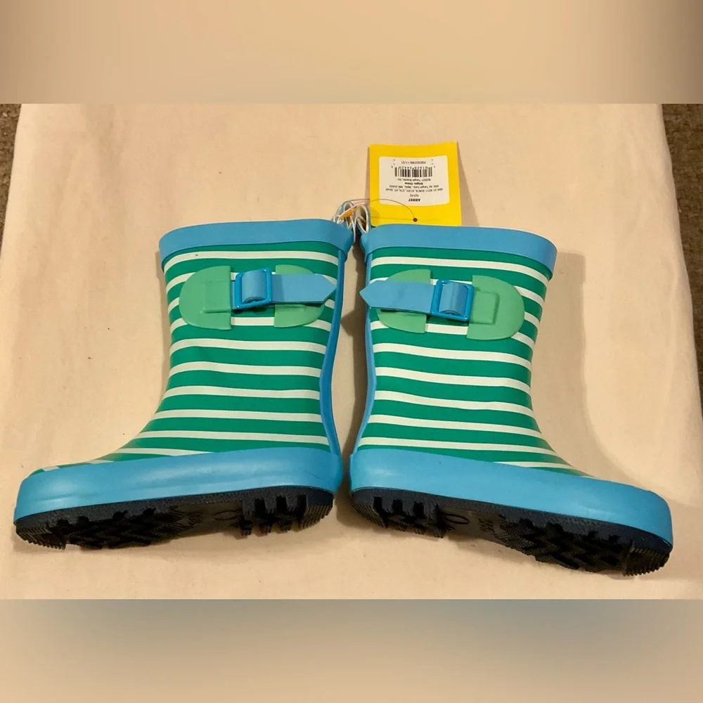 Sun Squad Kids Striped Blue and Green Garden Rain Boots